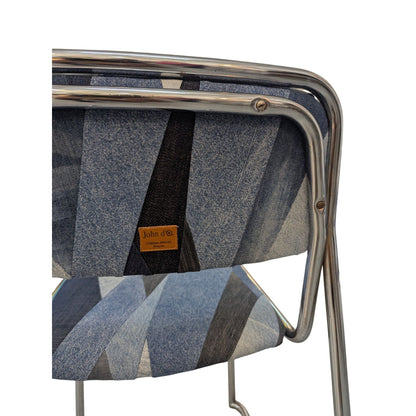 Vintage John Do Chaise Rétro En Métal Chromé & Tissu Patchwork Denim