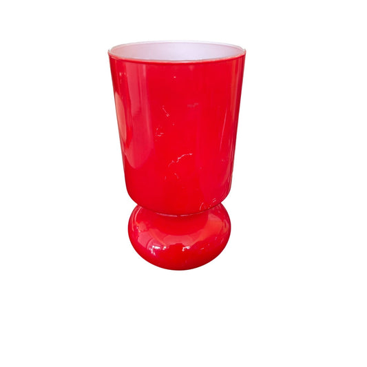 Lampe Vintage Rouge En Verre Et Métal Avec Base Ronde